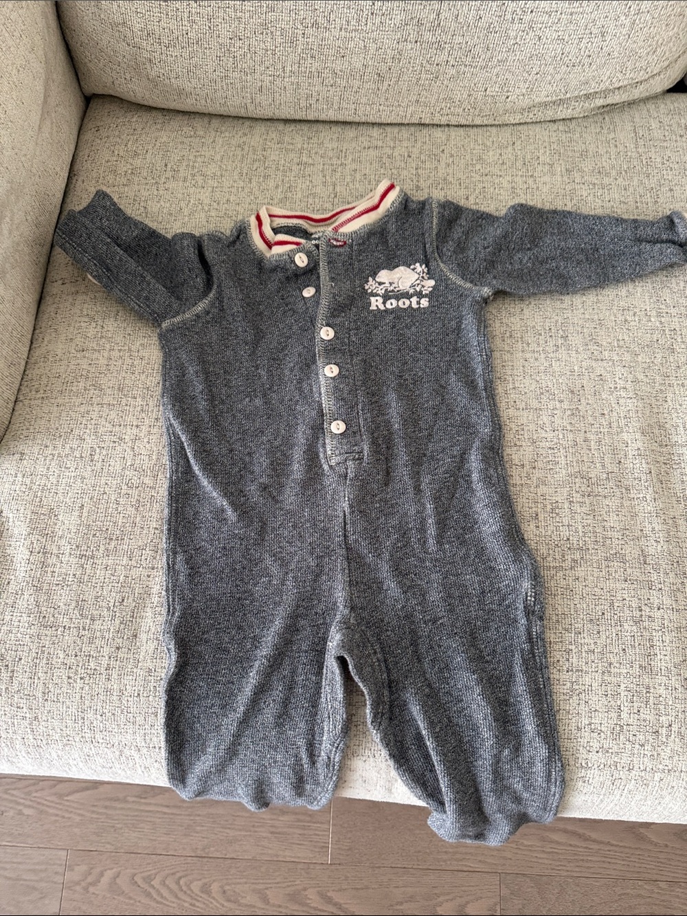 Roots Heather Gray Baby Footed One-Piece with Contrast Collar